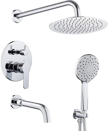 ROVOGO Tub & Shower Faucet Set 10" Rain + Handheld Chrome