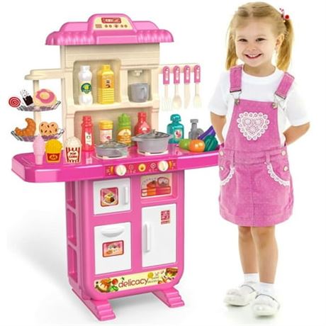 Freecat Play Kitchen Set, Girls Toys 2-4, Light & Sound Pretend Kitchen