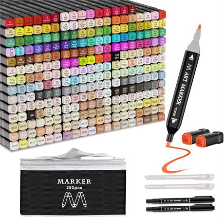 Banral 262 Colors Alcohol Markers Dual Tip Art Set with Case & Holders