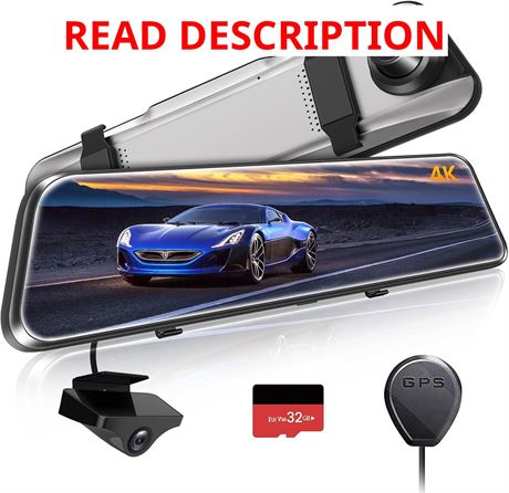 GKU M10 4K Dash Cam Front & Rear, GPS, 10" Display, 32GB, IMX335