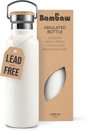 Bambaw Insulated 32oz Stainless Steel Water Bottle Polar White Eco Safe