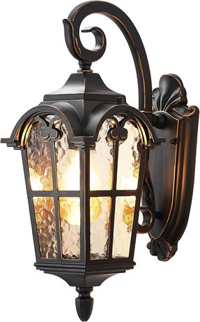DEWENWILS Outdoor Wall Light - Black Lantern, 17.7" H, Ripple Glass