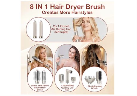 8 in 1 Hair Styler & Hot Air Styler, 1200W Negative Ionic Hair Dryer Brush