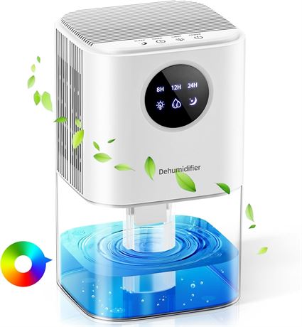 58oz Small Home Dehumidifier, LED Light, Auto Off, Timer, Energy Saving