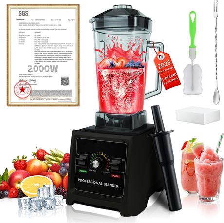 Blender professionnel 2000W, 6 lames acier, smoothies, glace, fruits