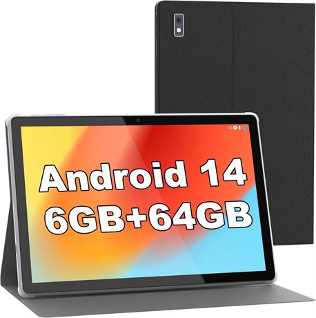 Tablette BYYBUO Android 14, 10,1', 6 Go RAM, 64 Go ROM, quad-core, 5000 mAh