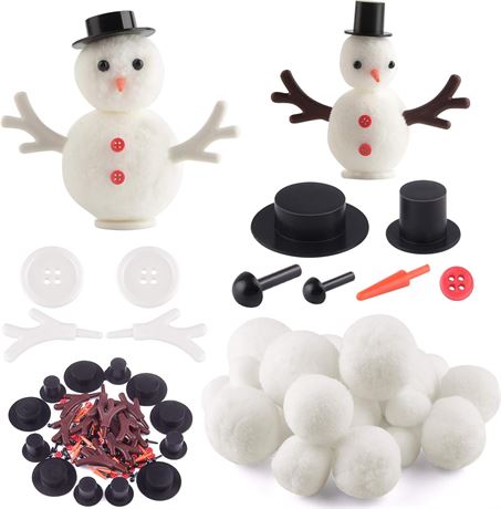 KUUQA DIY Christmas Snowman Making Kit with Nose, Mini Top Hats, Plastic Wings