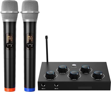 Karaoke Wireless Microphone System - Dual UHF, HDMI ARC/Optical/Aux for TV