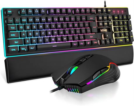 RedThunder K10 Wired Gaming Keyboard, Mouse & Wrist Rest Combo, RGB Backlit