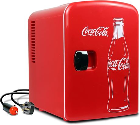 Coca Cola Mini Fridge for Bedroom 4L 6 Can Portable Cooler 12V DC/110V AC