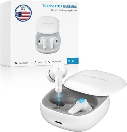 M3 Translation Earbuds with Offline Mode, Real-Time Voice Translator, White