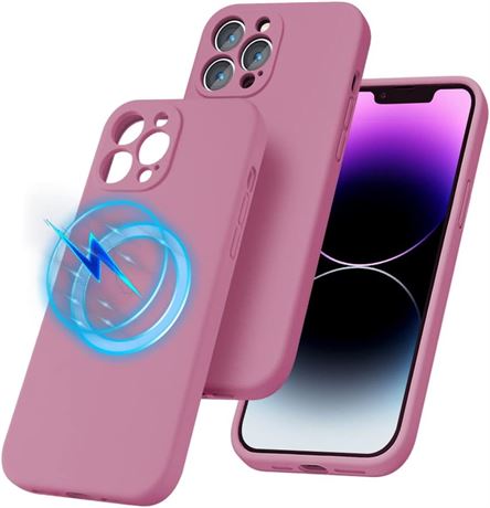 Silicone Magnetic Case for iPhone 14 Pro Max with 2-Pack Glass Protector
