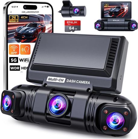 ENLIK Cam ra de tableau de bord 360 4 canaux, QHD + 1080p 64Go, WiFi 5G