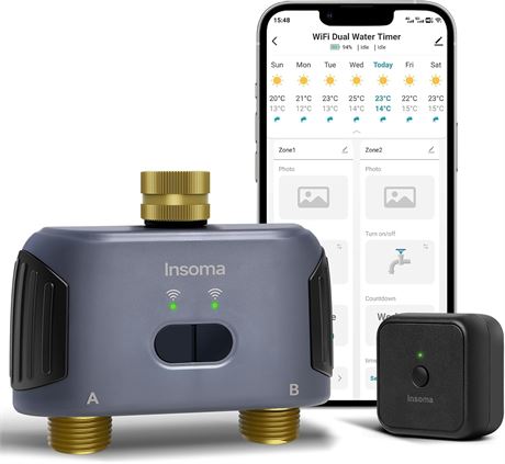 Smart WiFi Water Timer, 2-Zone Hose Controller, App Remote, Alexa Compatible