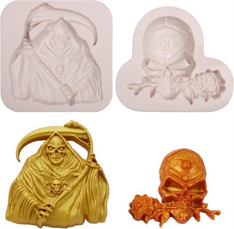 Skull Silicone Mold with Rose for Cake, Dessert, Soap, Resin