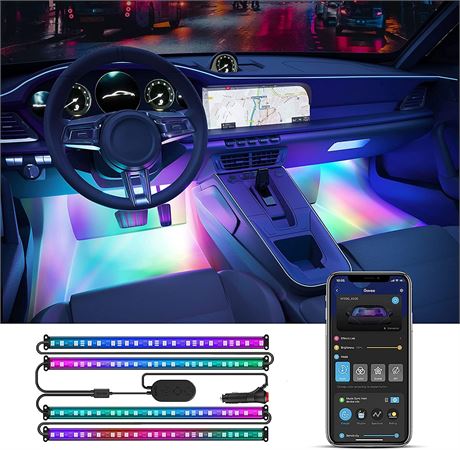 Govee RGBIC Car LED Strip Lights, 4 Modes, 30 Scene, 16M Colors, APP, DC 12V