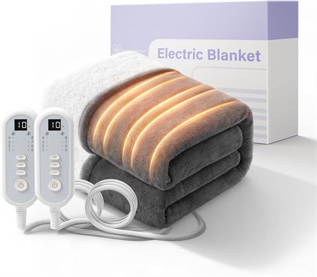 Heated Electric Blanket Queen Dual Control ETL 84x90, 10h Auto Off, 8 Levels