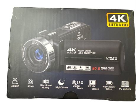 4K Camcorder with 80MP Vlogging, 18x Zoom, 3.0" LCD, IR Night Vision, 32GB
