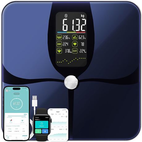Lepulse Smart Body Scale with App, 22 Metrics, BMI, Heart Rate, Black