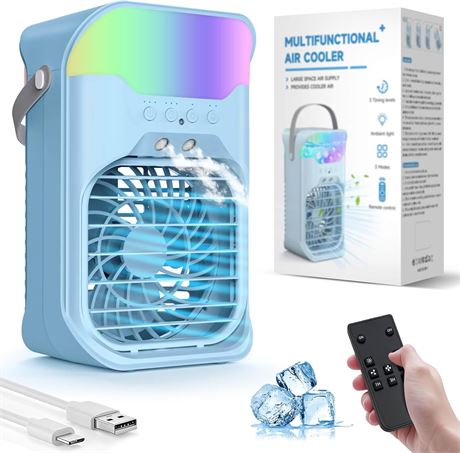 Portable Air Conditioner Mini Evaporative Cooler 1500ml Tank Remote Blue