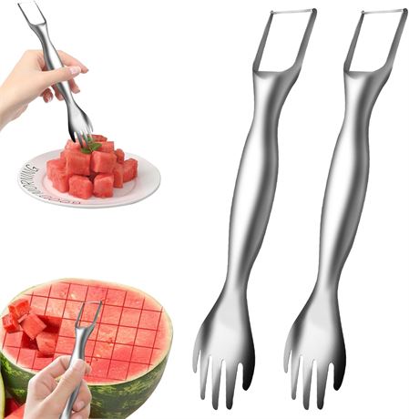 2-Pack Stainless Steel Watermelon Cutter Double Head Portable Summer Fruit Tool