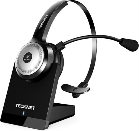 TECKNET Bluetooth 5.0 Headset with Mic Noise Cancelling, Charging Base