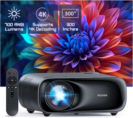 NexiGo PJ40 (Gen 3) Projector with WiFi/Bluetooth, 1080p, 4K Compatible