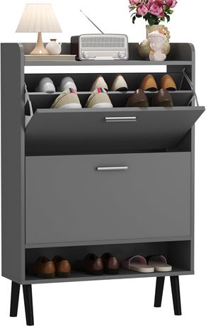 HOMEFORT Shoe Cabinet for Entryway with 2 Flip Drawers, Narrow Slim Shoe Rack
