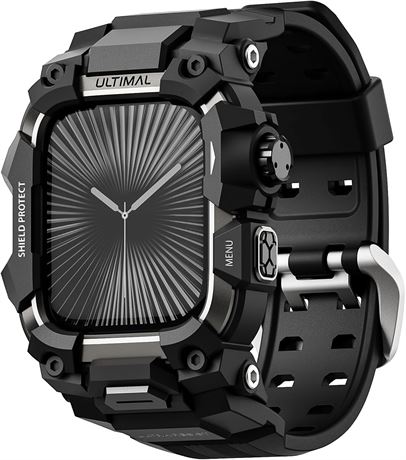 ULTIMAL Rugged Case with Strap for Apple Watch 46mm 10/11, Shockproof Bumper