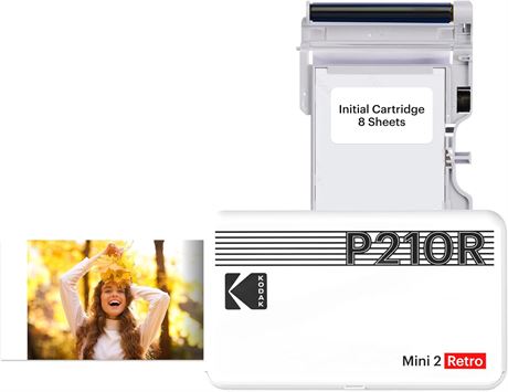 KODAK Mini 2 Retro 4PASS Photo Printer 2.1x3.4" + 8 Sheets White