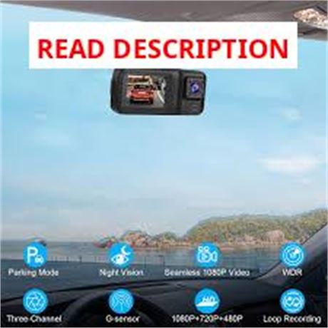 Triple Dash Cam 1080P Front Cabin Rear with Night Vision