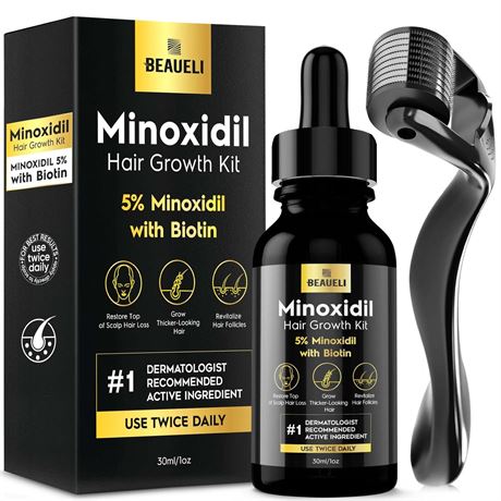 Kit Minoxidil 5% Croissance Barbe et Cheveux Noir