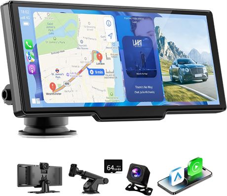 10.26" Wireless CarPlay/Android Auto Screen with 4K Dash Cam + GPS
