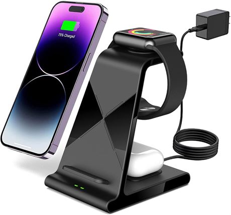 3-in-1 Wireless Charging Station for iPhone/Watch/AirPods, Dock Stand
