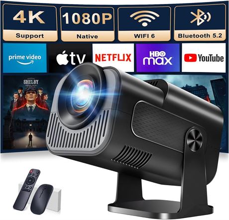 Projecteur Mini 1080p, 4K, Wi-Fi 6, Rotation 180°, HDMI