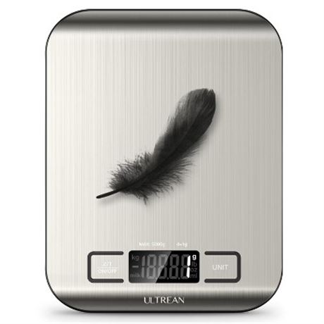 Ultrean Food Scale, Kitchen Scale, 11 lb, Grams/Ounces, Batteries Included