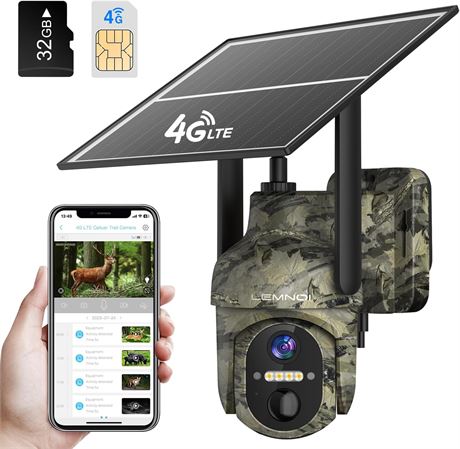 Lemnoi 4G Cellular Outdoor Camera, Solar Powered, 2K Night Vision, IP66