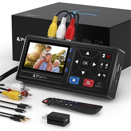Portta VHS to Digital Converter, Video to Digital Recorder with Remote