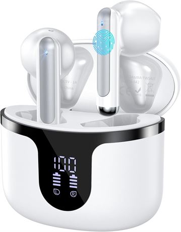 Wireless Earbuds Bluetooth 5.3, ENC, 50H Playback, IPX7, White