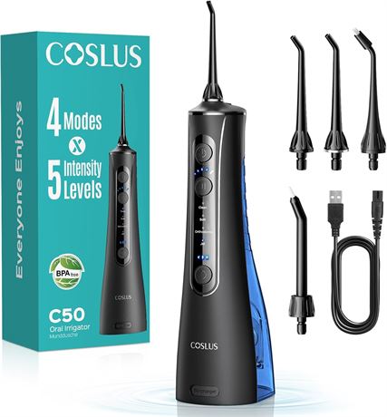 COSLUS Cordless Water Flosser for Teeth, 4 Modes   5 Intensities, MDL Accepted