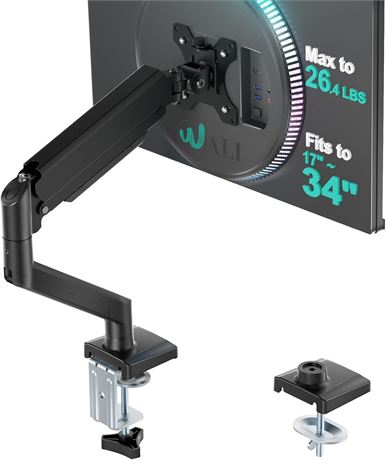 WALI Bras de moniteur pour  cran 17-34, ressort   gaz, VESA 75/100 12 kg
