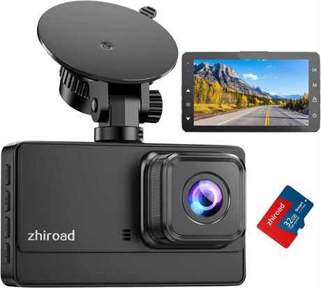 1080P Front Dash Cam with Night Vision Parking Monitor and 32GB Card