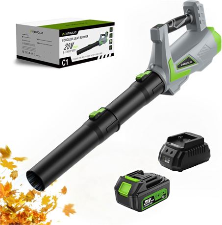 PATOOLIO Cordless Leaf Blower, 650 CFM / 170 MPH, 4000mAh Battery, 5-Speed