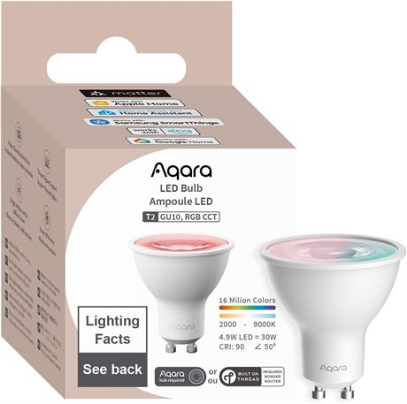 Aqara T2 GU10 LED Smart Bulb, 2000-9000K Tunable White, Matter, HomeKit