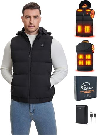 Rrtizan Heated Vest with Detachable Hood, 10000mAh, 9 Heating Zones, 3 Temps