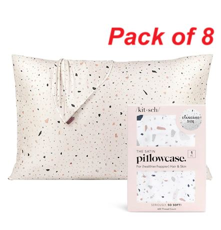 Kitsch Satin Pillowcase with Zipper - Standard, White Terrazzo