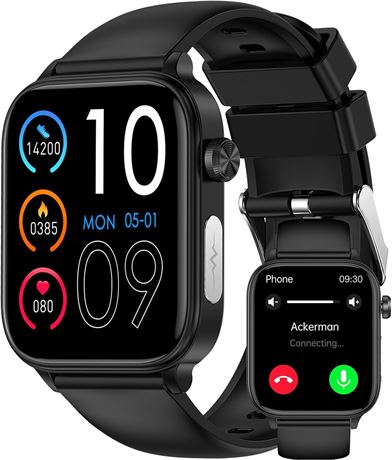 Smart Watch 1.96" HD Touchscreen, HR/BP/SpO2, IP68, Android/iOS (Black)