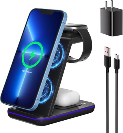 3-in-1 Fast Wireless Charger Stand for iPhone, Apple Watch, AirPods Pro/3/2