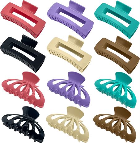 HAIRZY 12 Pcs Large Hair Claw Clips, Strong Hold, 6 Colors