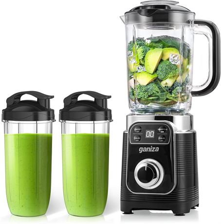 Ganiza Smoothie Blender, 43 oz Jar, 12-Piece Set, 2 Auto Programs, 2x 24oz Cups
